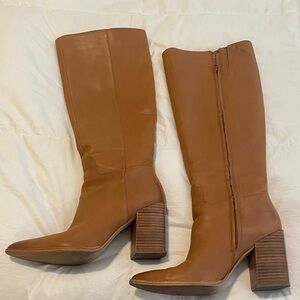 Nine West Tall Pointed-Toe Block Heel Boots in Cognac Brown